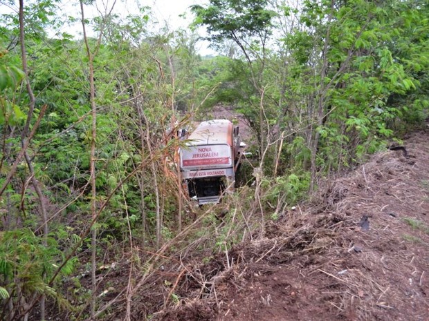 Ônibus tombou e saiu da pista em acidente na BR-153 (Foto: Ademir Rêego/Divulgação)