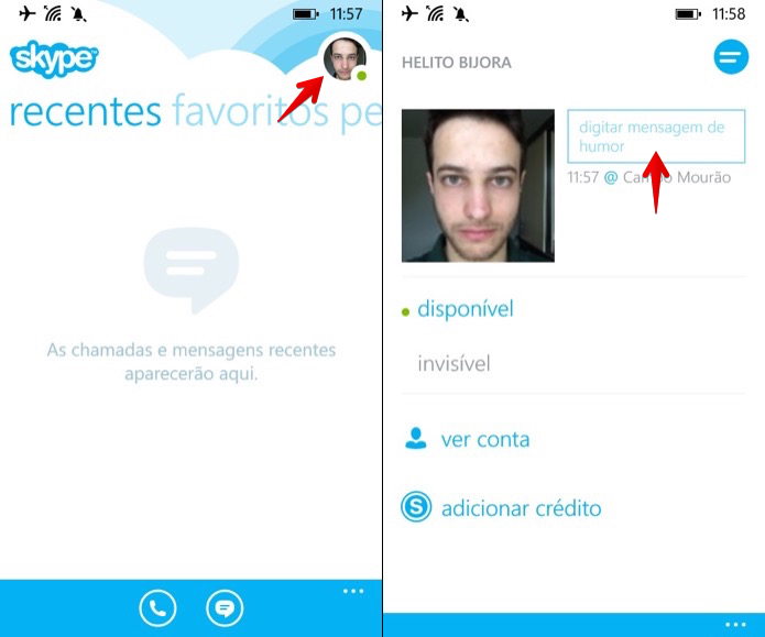 Acessando as informações do perfil no Skype (Foto: Reprodução/Helito Bijora) 