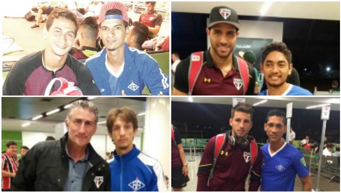 Jogadores do Atlético-AC tiram fotos com jogadores do São Paulo em aeroporto (Foto: Reprodução/Facebook) Jogadores do Atlético-AC tiram fotos com jogadores do São Paulo em aeroporto (Foto: Reprodução/Facebook)