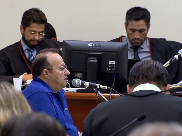 Empresário Hugo Pimenta presta depoimento durante júri popular do ex-prefeito Antério Mânica pela chacina de Unaí (Foto: Reprodução/TV Globo)