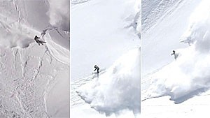 Sequência mostra esquiador sueco escapando duas vezes de avalanche (reprodução)
