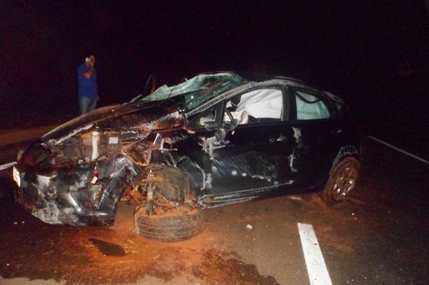 Veículo capotou, arremessando passageira para fora do carro (Foto: Divulgação / Polícia Rodoviária Estadual)