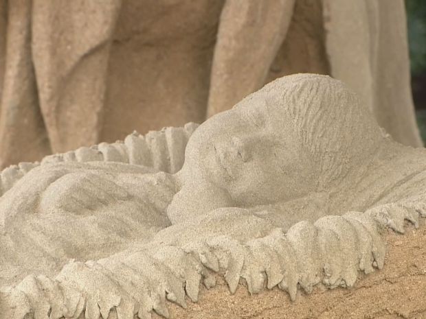 Presépio de areia em Santos (Foto: Reprodução/TV Tribuna)