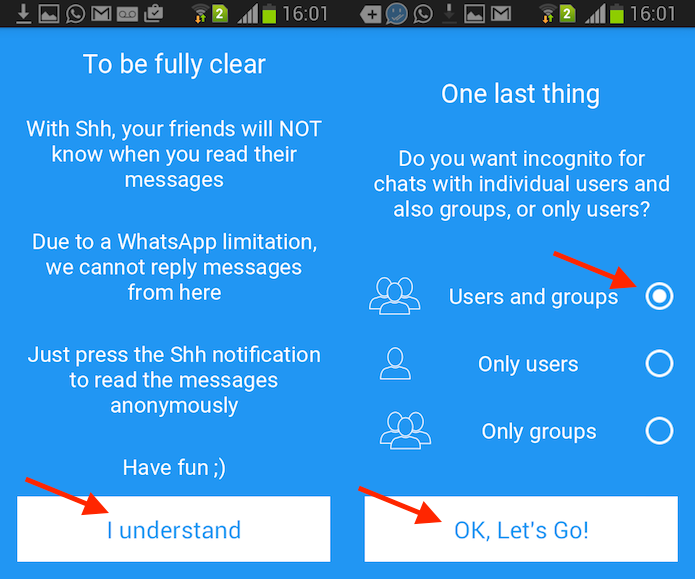 Opção para ativar a leitura anônima de mensagens do WhatsApp no Shh (Foto: Reprodução/Marvin Costa)