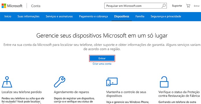 Microsoft oferece página onde usuário poderá encontrar PC com Windows 10 perdido ou roubado (Foto: Reprodução/Elson de Souza)