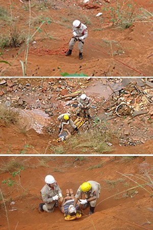 Sequência de imagens mostra resgate a jovem que caiu em cratera em Planaltina de Goiás (Foto: Divulgação)