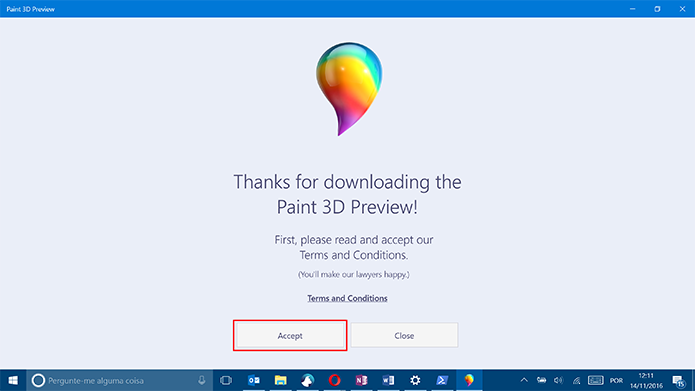 Aceite os termos do Paint 3D para usá-lo no Windows 10 Anniversary Update (Foto: Reprodução/Elson de Souza)