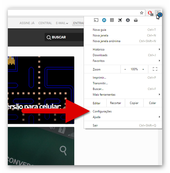 Acesse as configurações do Google Chrome (Foto: Reprodução/Helito Bijora)