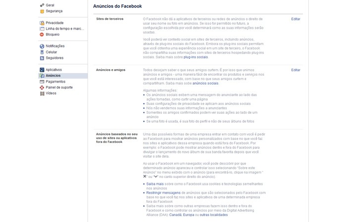 Menu Anúncio no Facebook (Foto: Reprodução/Carol Danelli) Menu Anúncio no Facebook (Foto: Reprodução/Carol Danelli)