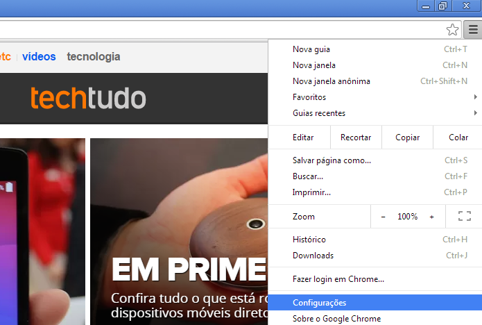Acessando as configurações do Chrome (Foto: Reprodução/Edivaldo Brito)