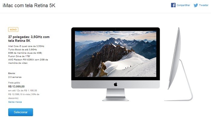 iMac novo no Brasil custa R$ 13999 no site da Apple (Foto: Reprodução/Thiago Barros)