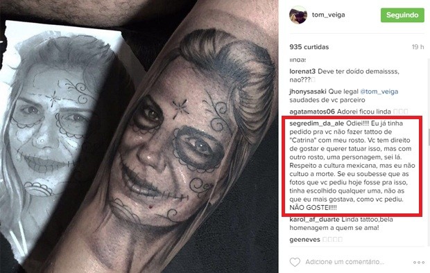 Tom Veiga, o Louro José, tatuou rosto da mulher, Alessandra Veiga, que não aprovou o resultado (Foto: Reprodução/Instagram) Tom Veiga, o Louro José, tatuou rosto da mulher, Alessandra Veiga, que não aprovou o resultado (Foto: Reprodução/Instagram)
