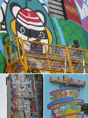 Artista espalha murais gigantes 
em prédios de São Paulo (Victória Brotto/G1)