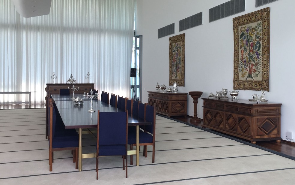 Salão de banquetes do Palácio da Alvorada (Foto: Luciana Amaral / G1)