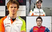 Montagem Force India, Nico Hukenberg / Luiz Razia / Jules Bianchi (Foto: Editoria de Arte / Globoesporte.com)
