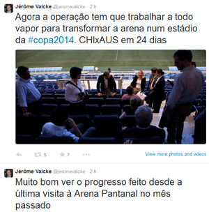 Valcke fala sobre Arena Pantanal no twitter (Foto: Reprodução) Valcke fala sobre Arena Pantanal no twitter (Foto: Reprodução)