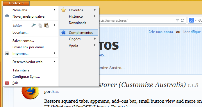 Acesse as extensões instaladas no Firefox (Foto: Reprodução/Helito Bijora)