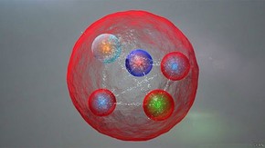 Uma ilustração de uma configuração possível de quarks em uma partícula pentaquark  (Foto: CERN/BBC)