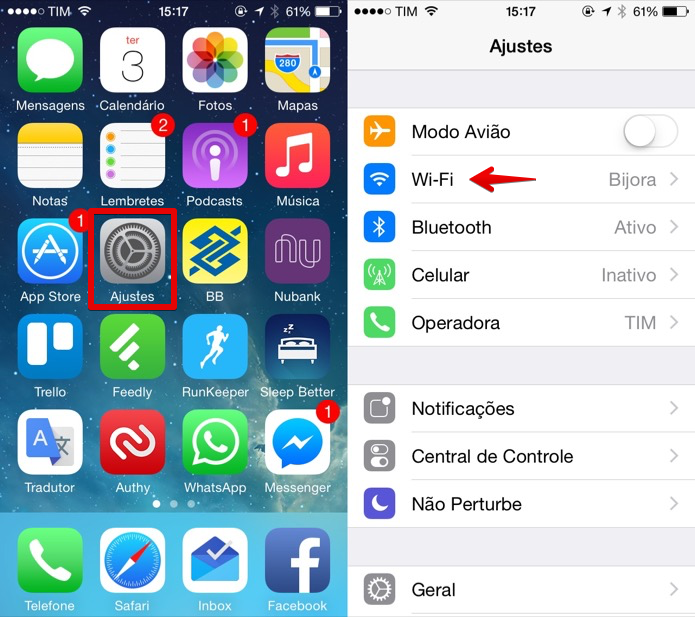 Acesse as configurações de rede do iOS (Foto: Reprodução/Helito Bijora) 