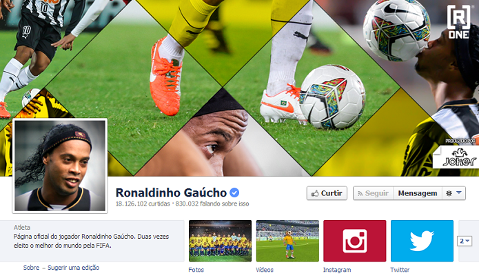 Ronaldinho Gaúcho do Atlético-MG tem 17,887,855 de fãs no Facebook (Foto: Reprodução/Facebook)