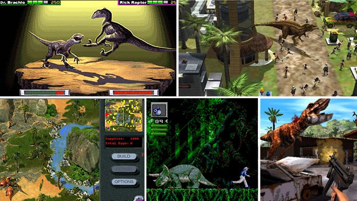 Warpath: Jurassic Park, Jurassic Park: Genesis Operation, Jurassic Park: Chaos Island, The Lost World e Jurassic Park: Trespasser são só alguns dos games inspirados na famosa trilogia de filmes (Arte: Daniel Ribeiro)
