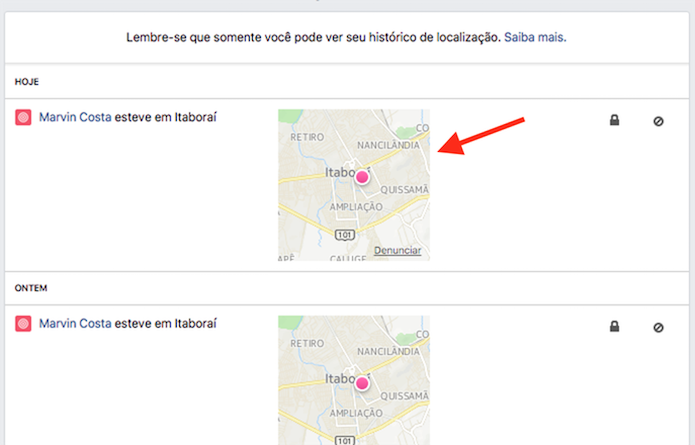 Ação para verificar a última localização de um celular registrada pelo Facebook (Foto: Reprodução: Marvin Costa)