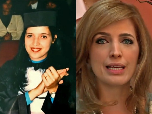 Antes e depois de Poliana Abritta! À esquerda, a apresentadora em sua formatura e, à direita, em preparação para o Fantástico (Foto: Arquivo pessoal / Vídeo Show / TV Globo)