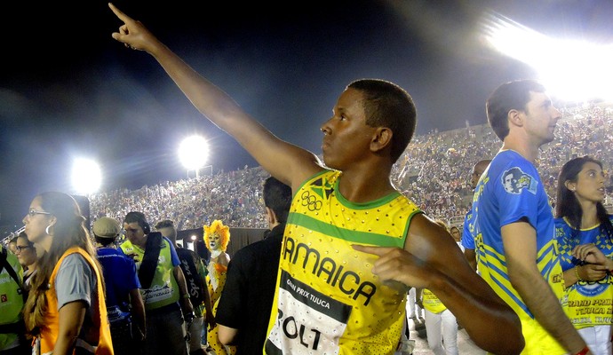 Usain Bolt na comissão de frente da Unidos da Tijuca (Foto: Thierry Goozer)