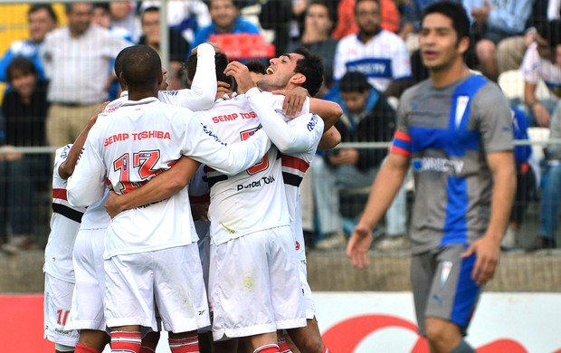 Comemoração do São Paulo contra o Universidad Católica (Foto: Agência AFP)