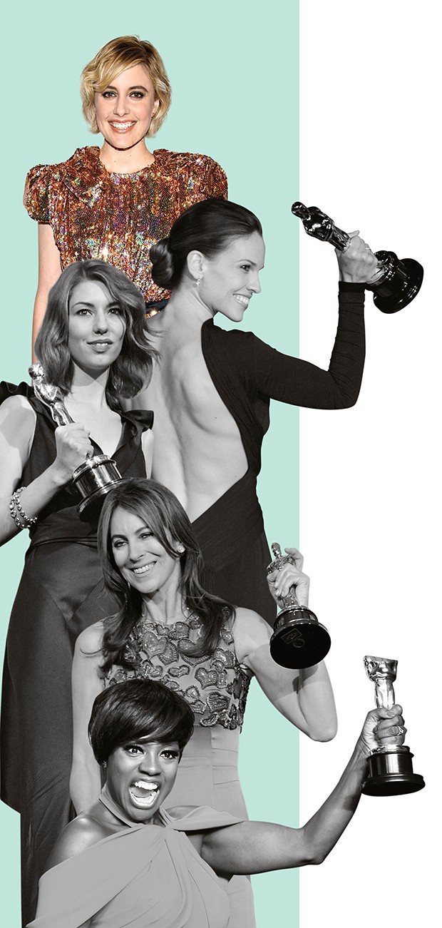 Algumas das artistas já premiadas no cinema: Greta Gerwig (Globo de Ouro de Melhor filme); Hilary Swank (Oscar de Melhor Atriz); Sofia Coppola (Oscar de melhor roteiro); Kathryn Bigelow (Oscar de direção); e Viola Davis (Oscar de atriz coadjuvante)  (Foto: Getty Images / Kery Haynes / Niko Tavernise / Divulgação)