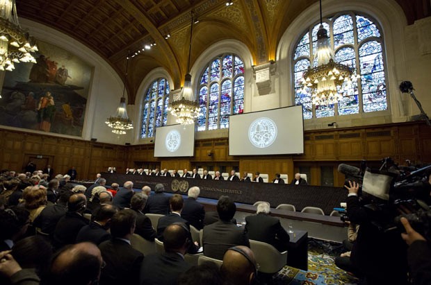 Vista da A Corte Internacional de Justiça nesta segunda-feira (27) em Haia, na Holanda (Foto: AP)