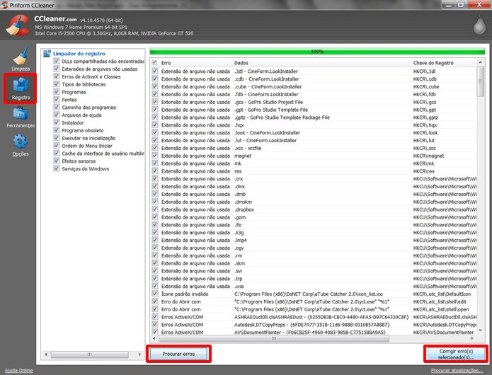 Utilize o CCleaner para limpar o registro de seu PC, eliminando qualquer modificação que os aplicativos tenham realizado (Foto: Reprodução/Daniel Ribeiro)