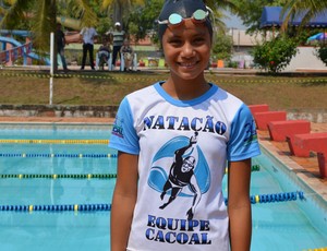 Katriely Piedade Cinta Larga, de 12 anos, natação, campeão no Joer 2015 (Foto: Rogério Aderbal)
