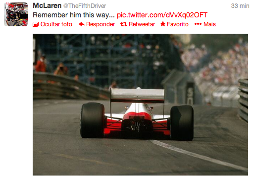 Homenagem da McLaren a Ayrton Senna - 19 anos da morte (Foto: Reprodução  / Twitter)
