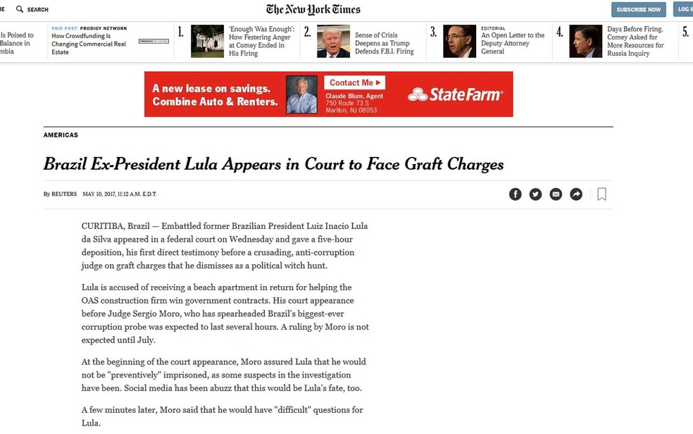 O “The New York Times” fez um relato do encontro (Foto: Reprodução / NYT)