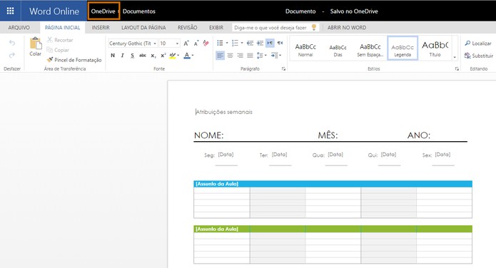 O template será aberto no Word e salvo diretamente no OneDrive (Foto: Reprodução/Barbara Mannara)