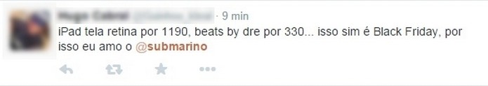 Desconto no iPad com tela Retina dado pela Submarino foi elogiado por usuário (Foto: Reprodução/Twitter)