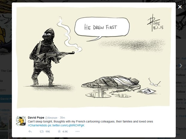 David Pope, cartunista australiano, publicou tirinha sobre o ataque em Paris (Foto: Reprodução/Twitter)