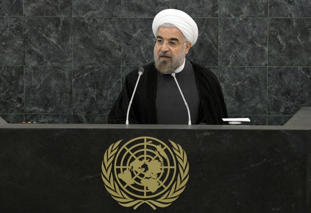 O presidente do Irã, Hassan Rohani, discursa nesta quinta-feira (26) na ONU (Foto: AFP)
