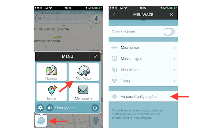 Acessando as configurações do Waze no celular (Foto: Reprodução/Marvin Costa)