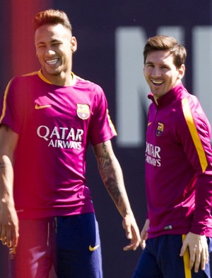 Messi Neymar Barcelona treino (Foto: EFE)