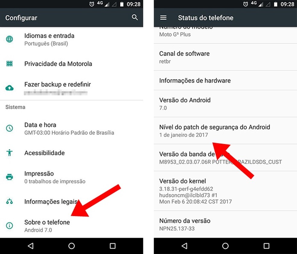 Verifique a data do &uacute;ltimo pacote de seguran&ccedil;a do seu celular (Foto: Reprodu&ccedil;&atilde;o/Paulo Alves)
