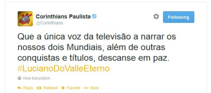Corinthians lamenta morte do narrador Luciano do Valle (Foto: reprodução)