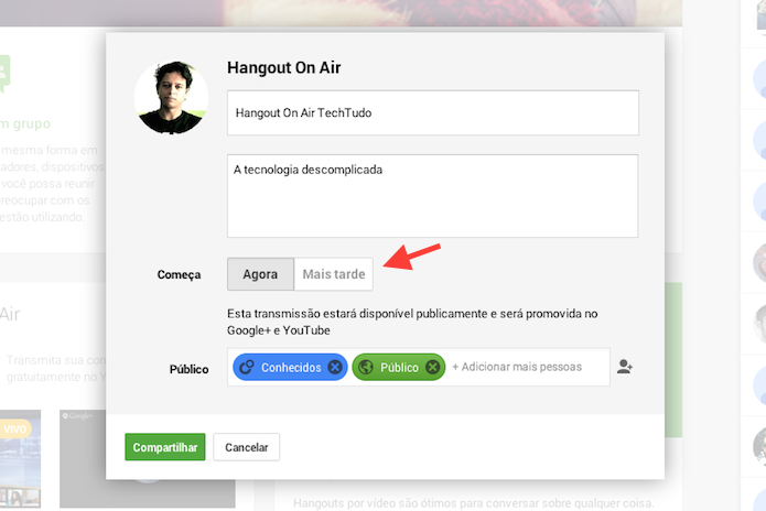 Inserindo um novo e uma descrição para o Hangout On Air (Foto: Reprodução/Marvin Costa)