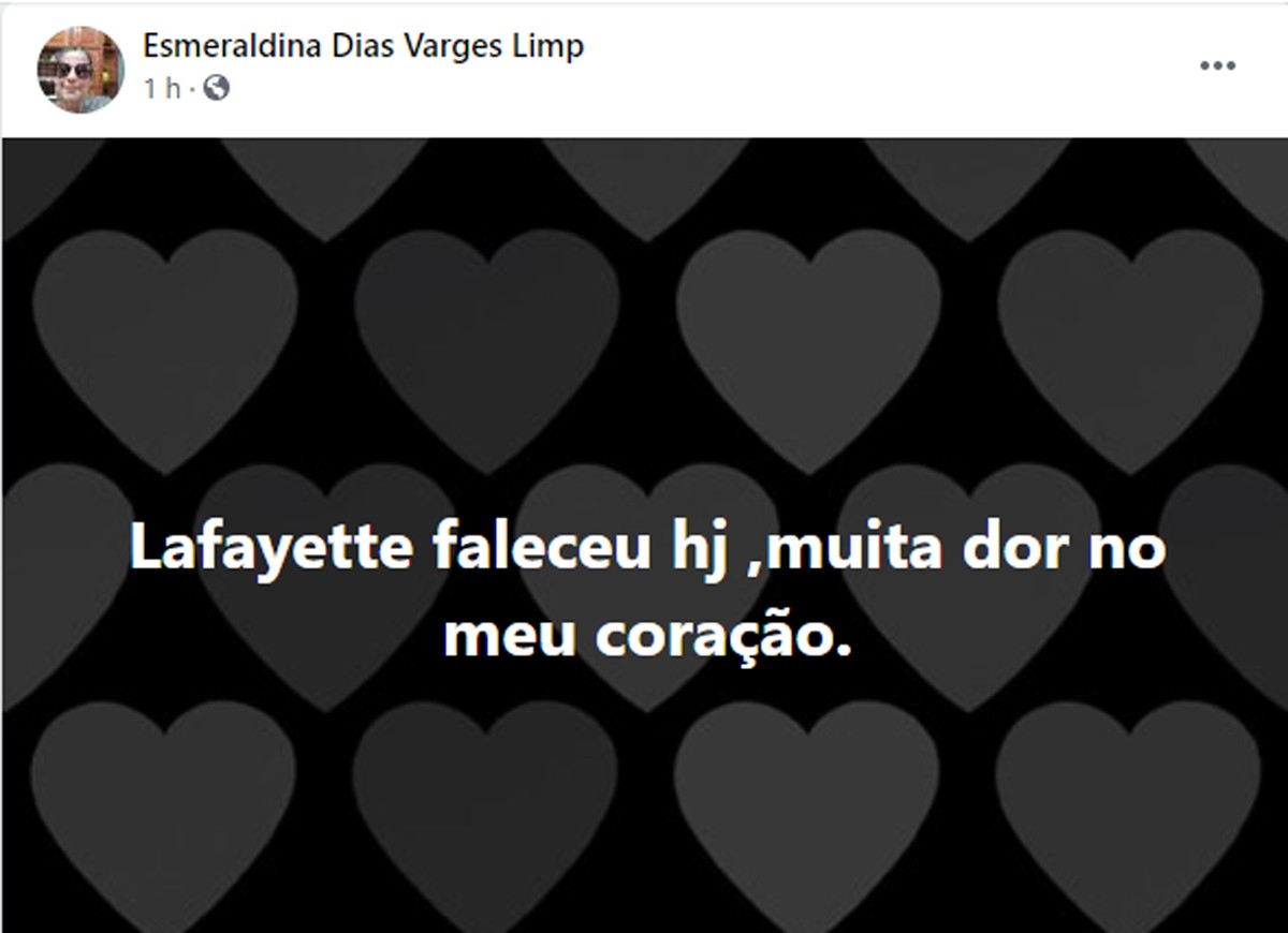 Vipuva de Lafayette Coelho confirma sua morte (Foto: Reprodução Facebook) Vipuva de Lafayette Coelho confirma sua morte (Foto: Reprodução Facebook)