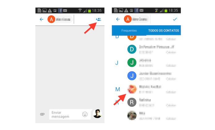 Adicionando novos contatos a uma mensagem do Google Messenger (Foto: Reprodução/Marvin Costa)