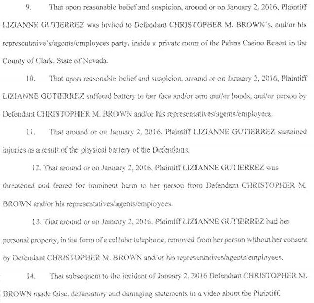 Processo  de Liziane Gutierrez contra Chris Brown (Foto: Reprodução / Processo oficial)