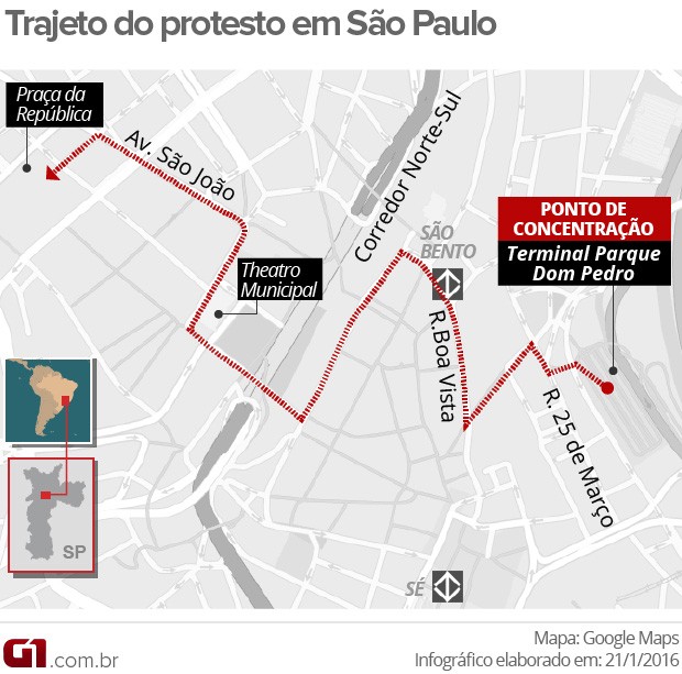 Mapa do protesto em São Paulo (Foto: Editoria de Arte/G1)