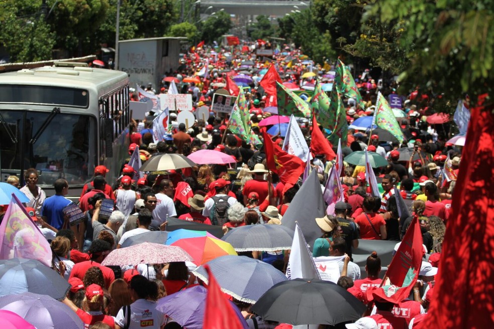 RECIFE: Profissionais de diversas categorias integram protesto na Avenida Conde da Boa Vista, nesta quarta-feira (15) (Foto: Marlon Costa/Pernambuco Press)