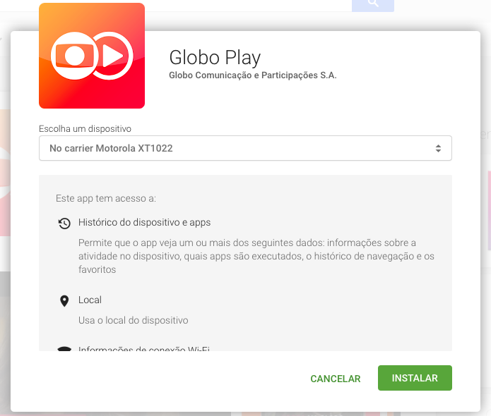 Escolha o aparelho em que você quer instalar o app (Foto: Reprodução/Helito Bijora)